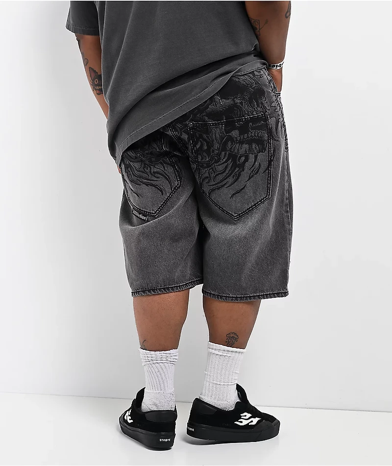 Affliction Crossed Chains Grey Wash Denim Shorts