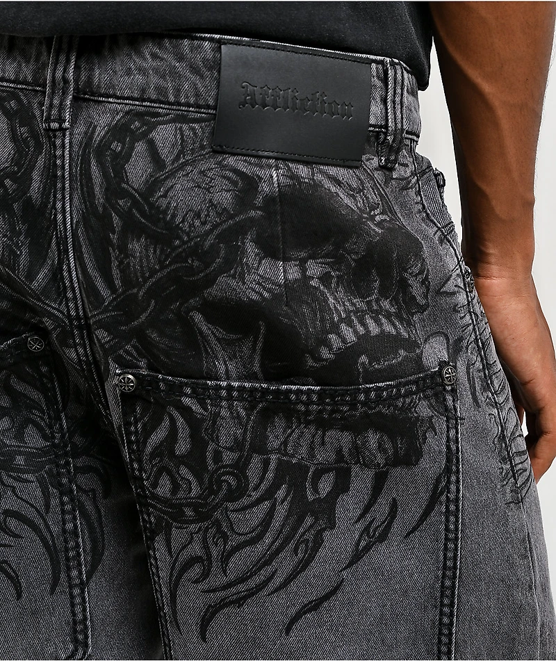 Affliction Crossed Chains Grey Wash Denim Shorts