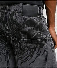 Affliction Crossed Chains Grey Wash Denim Shorts