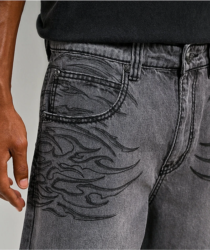 Affliction Crossed Chains Grey Wash Denim Shorts