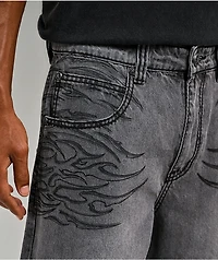 Affliction Crossed Chains Grey Wash Denim Shorts