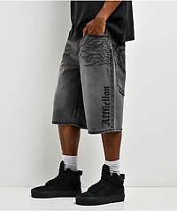 Affliction Crossed Chains Grey Wash Denim Shorts