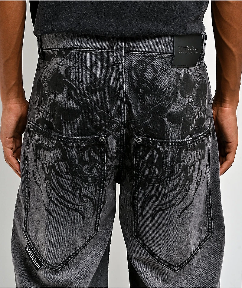 Affliction Crossed Chains Grey Wash Denim Shorts