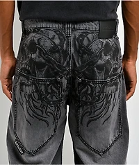 Affliction Crossed Chains Grey Wash Denim Shorts
