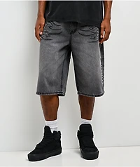 Affliction Crossed Chains Grey Wash Denim Shorts