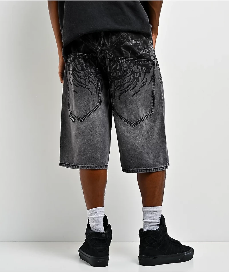 Affliction Crossed Chains Grey Wash Denim Shorts