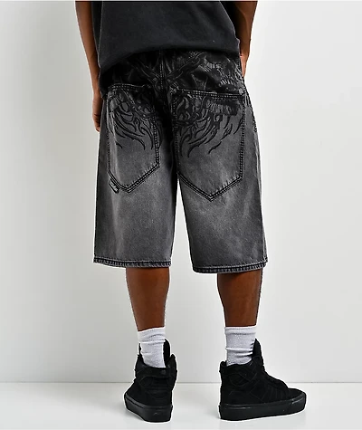 Affliction Crossed Chains Grey Wash Denim Shorts