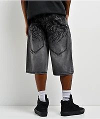 Affliction Crossed Chains Grey Wash Denim Shorts