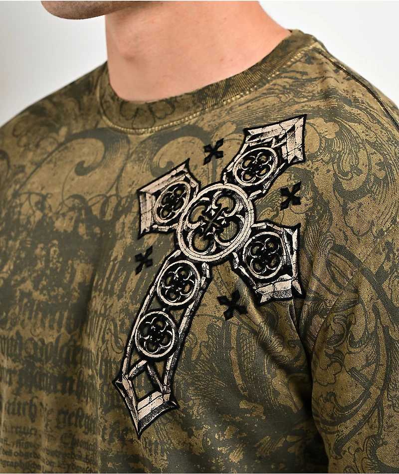 Affliction Crossed Green Long Sleeve T-Shirt