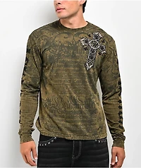 Affliction Crossed Green Long Sleeve T-Shirt