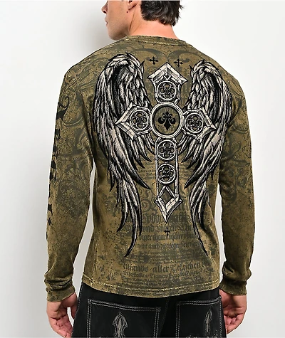 Affliction Crossed Green Long Sleeve T-Shirt