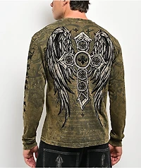 Affliction Crossed Green Long Sleeve T-Shirt