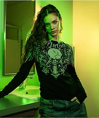 Affliction Crossed Over Black Lava Thermal Long Sleeve T-Shirt