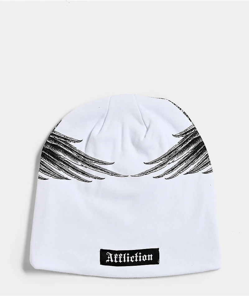 Affliction Crossed Over White Skully Beanie