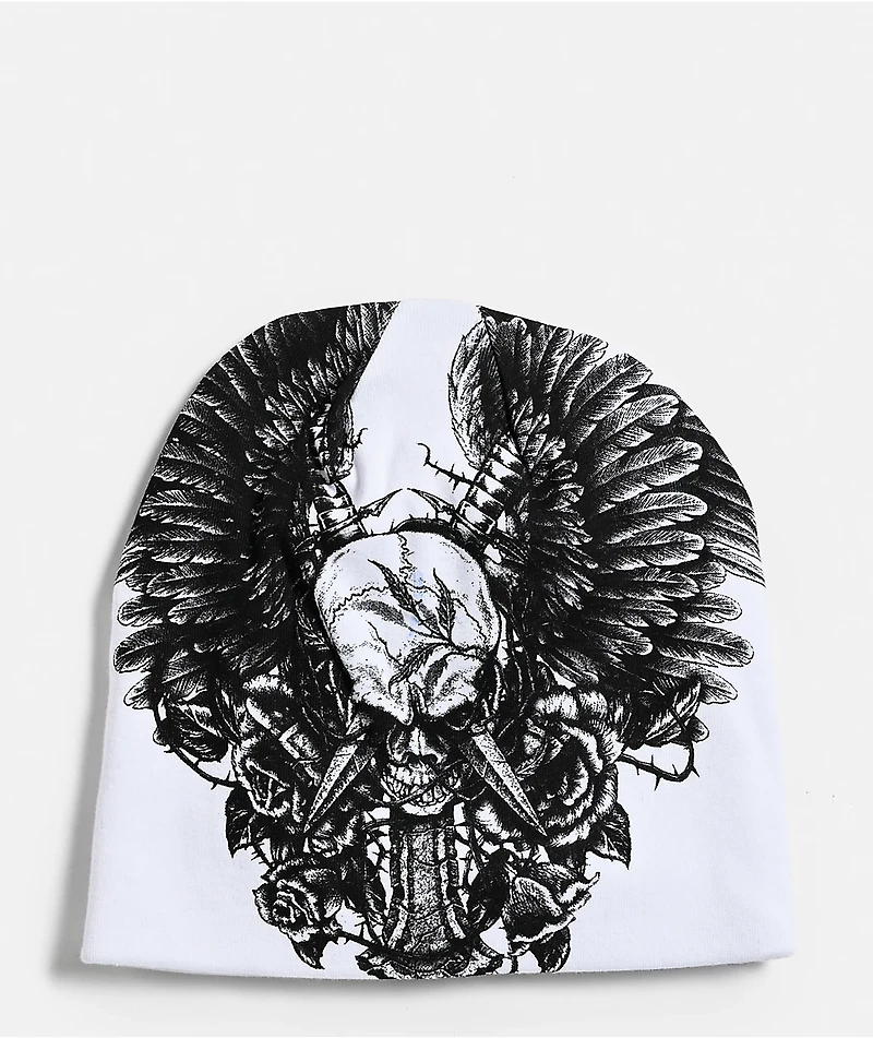 Affliction Crossed Over White Skully Beanie