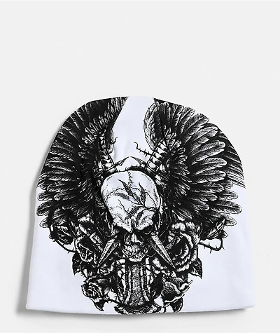 Affliction Crossed Over White Skully Beanie
