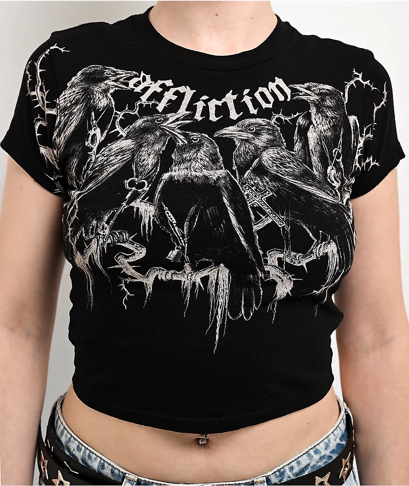 Affliction Crows Black Crop T-Shirt