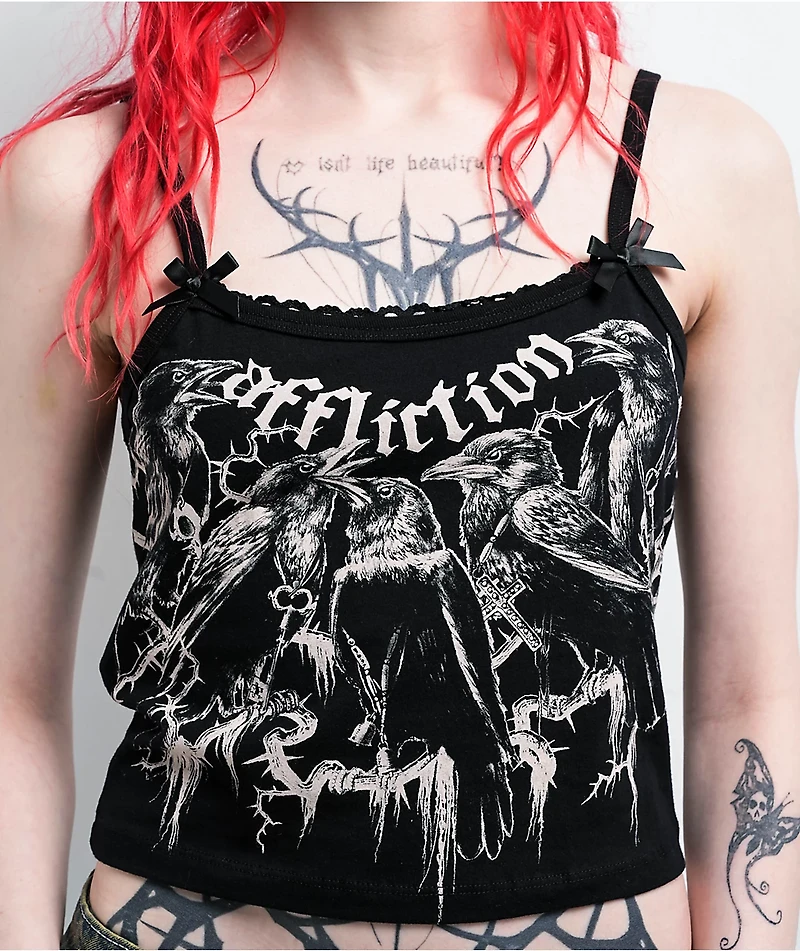 Affliction Crows Black Lace Crop Tank Top