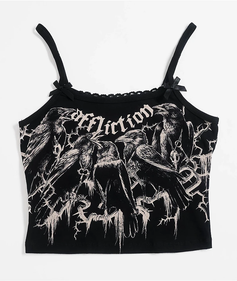 Affliction Crows Black Lace Crop Tank Top