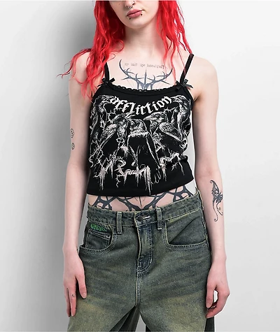 Affliction Crows Black Lace Crop Tank Top
