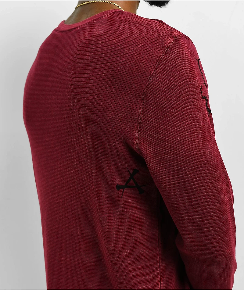 Affliction Crows Burgandy Lava Wash Thermal Long Sleeve T-Shirt