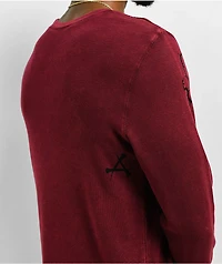 Affliction Crows Burgandy Lava Wash Thermal Long Sleeve T-Shirt