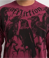 Affliction Crows Burgundy Lava Wash Long Sleeve T-Shirt