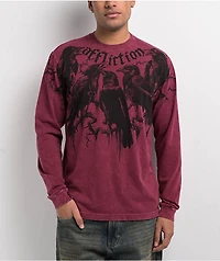 Affliction Crows Burgundy Lava Wash Long Sleeve T-Shirt