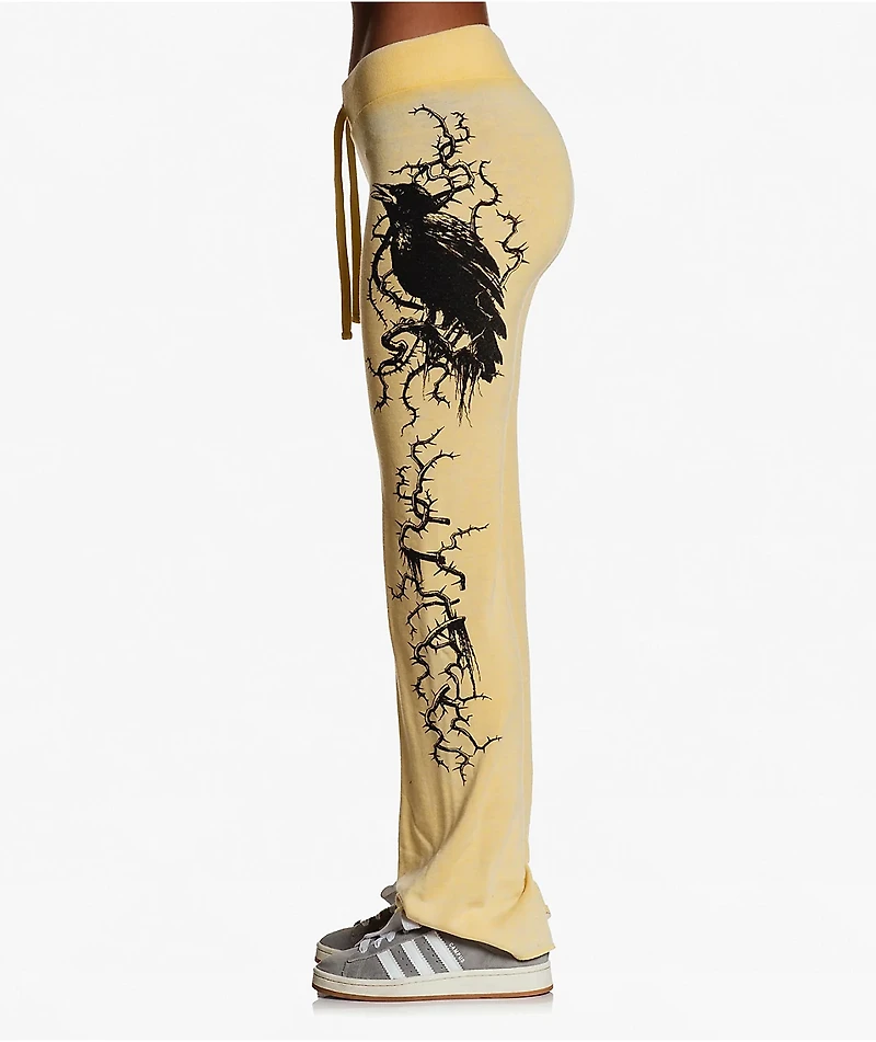 Affliction Crows Burnout Yellow Sweatpants