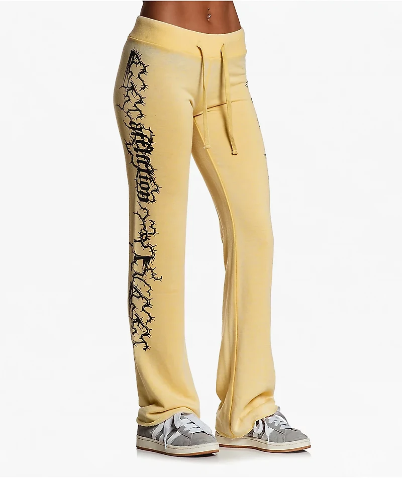 Affliction Crows Burnout Yellow Sweatpants