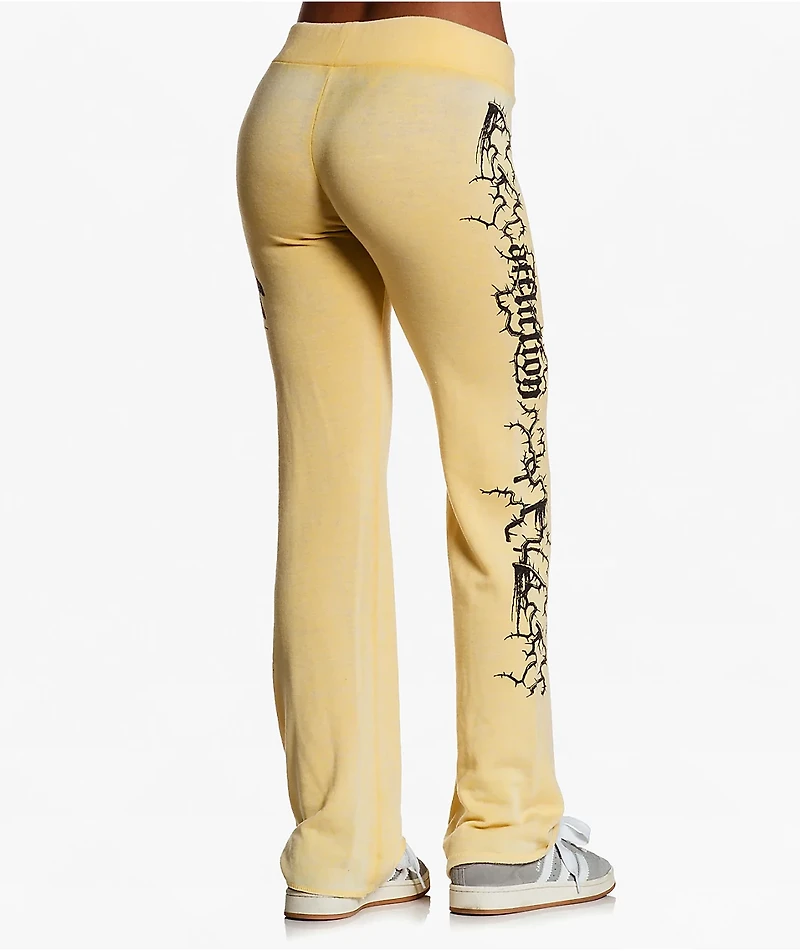 Affliction Crows Burnout Yellow Sweatpants