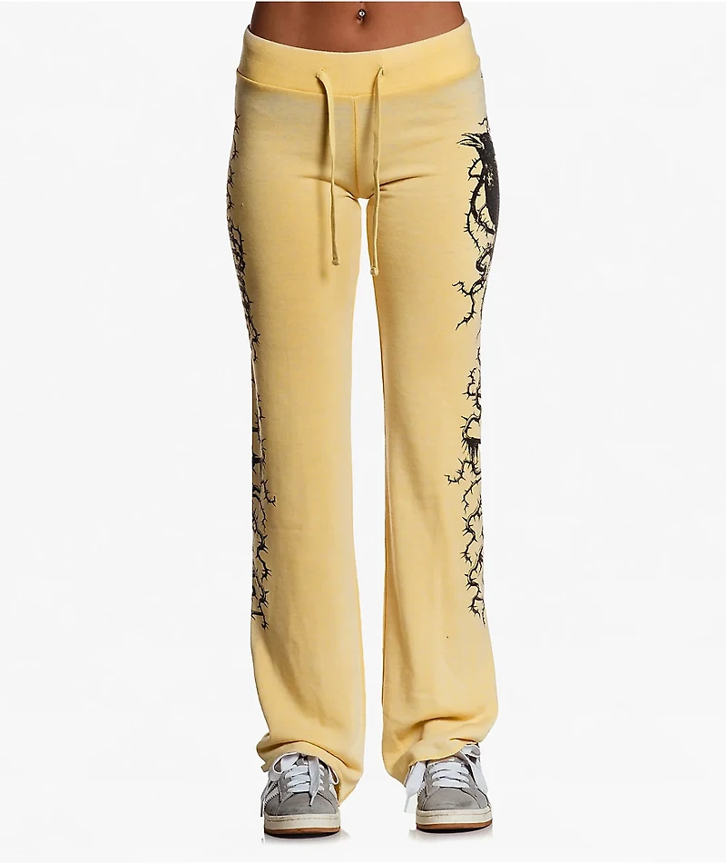Affliction Crows Burnout Yellow Sweatpants
