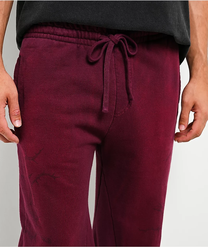 Affliction Crows Dark Purple Wash Wide Leg Sweatpants