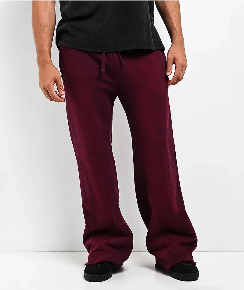 Affliction Crows Dark Purple Wash Wide Leg Sweatpants