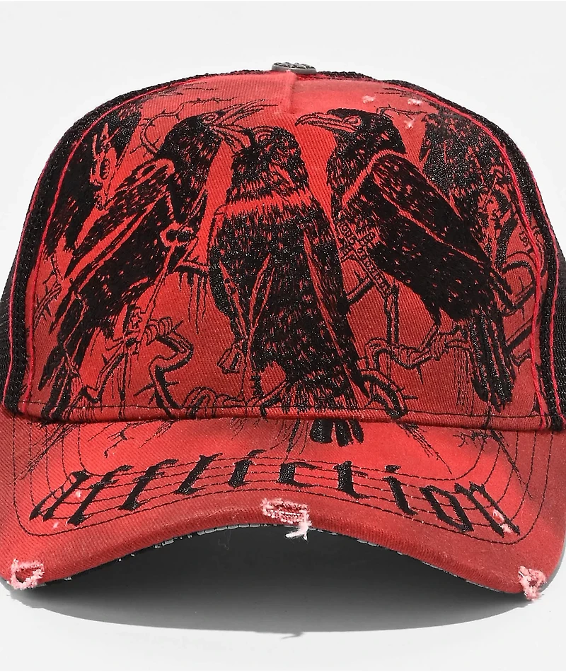Affliction Crows Dirty Red Potassium Spray & Black Trucker Hat