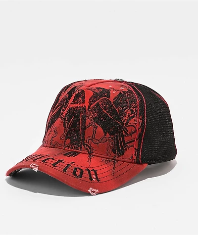Affliction Crows Dirty Red Potassium Spray & Black Trucker Hat