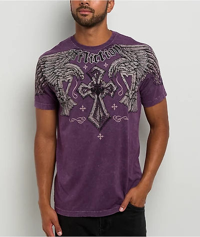 Affliction Dark Attack Purple Rhinestone T-Shirt
