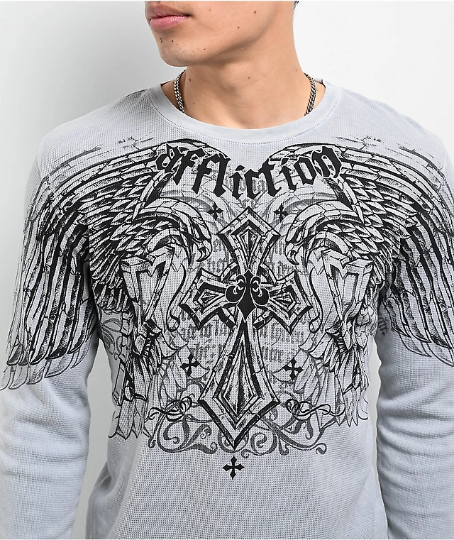 Affliction Dark Attack Silver Lava Wash Thermal Long Sleeve T - Main Image