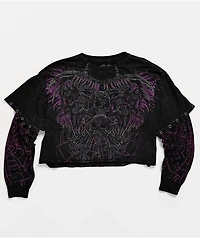 Affliction Darkness Falls Black Wash 2Fer Long Sleeve Crop T-Shirt
