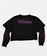 Affliction Darkness Falls Black Wash 2Fer Long Sleeve Crop T-Shirt
