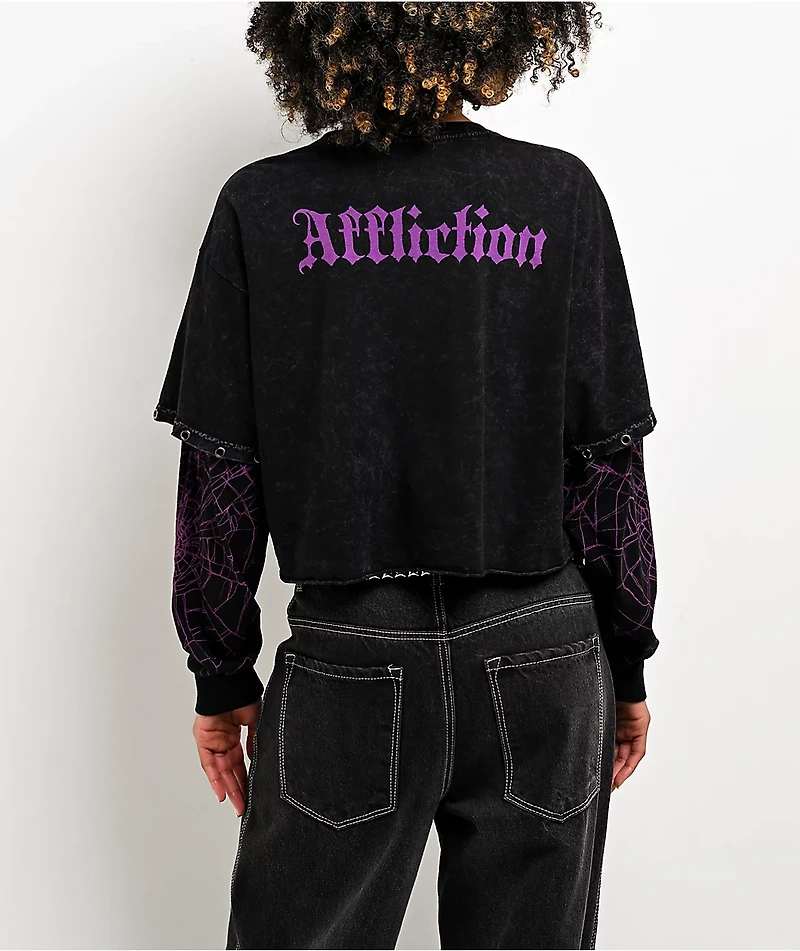 Affliction Darkness Falls Black Wash 2Fer Long Sleeve Crop T-Shirt