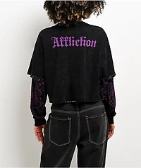 Affliction Darkness Falls Black Wash 2Fer Long Sleeve Crop T-Shirt