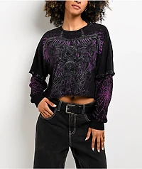 Affliction Darkness Falls Black Wash 2Fer Long Sleeve Crop T-Shirt