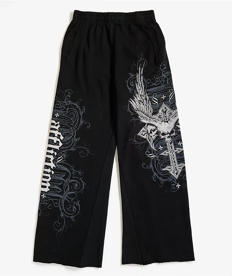 Affliction Death Eyes Black Wide Leg Sweatpants