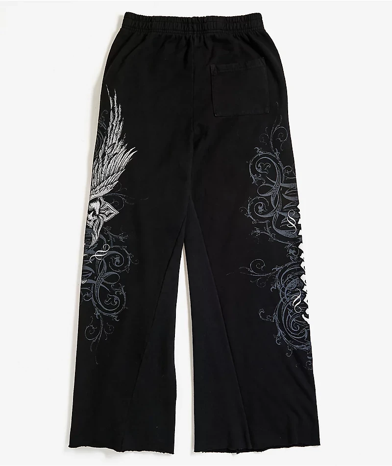 Affliction Death Eyes Black Wide Leg Sweatpants