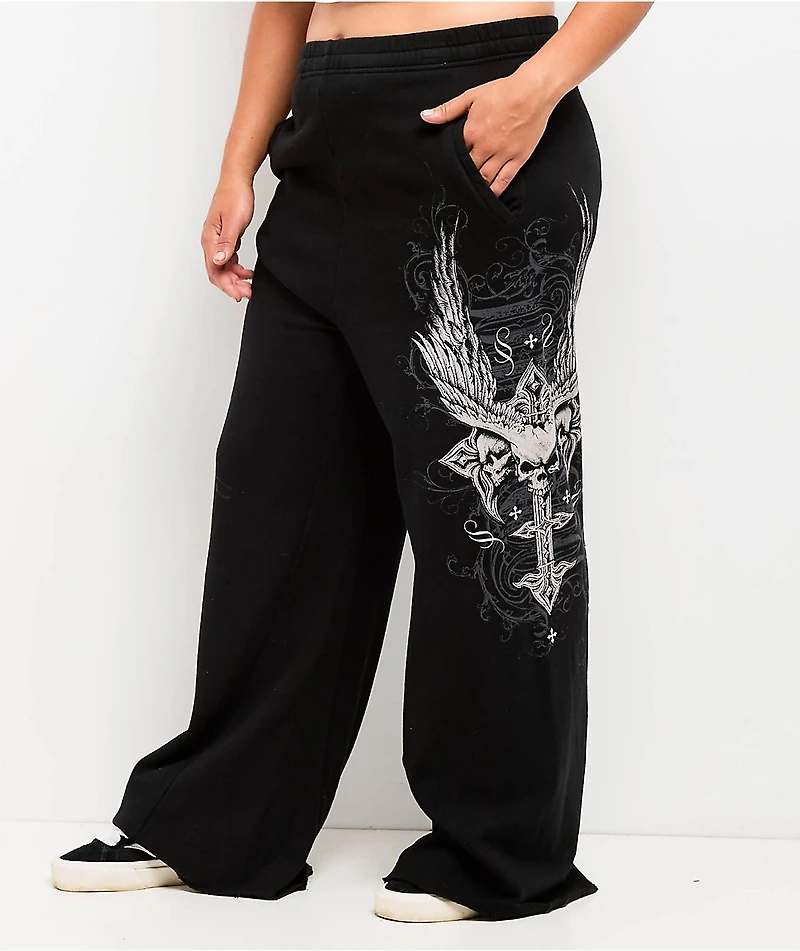 Affliction Death Eyes Black Wide Leg Sweatpants