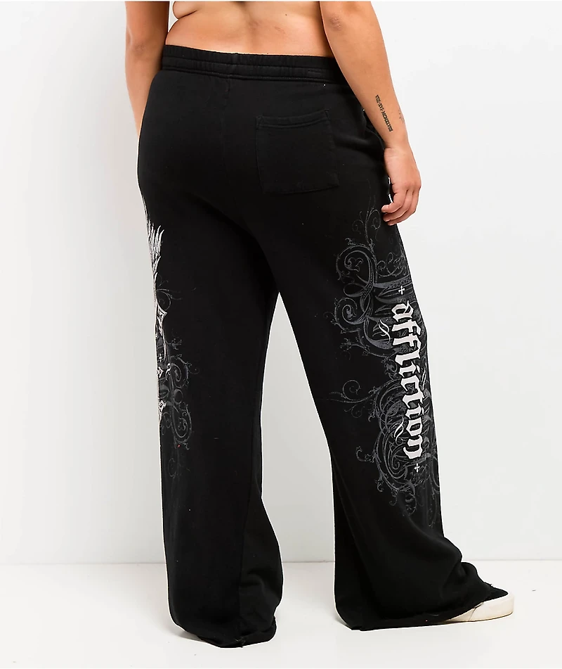 Affliction Death Eyes Black Wide Leg Sweatpants