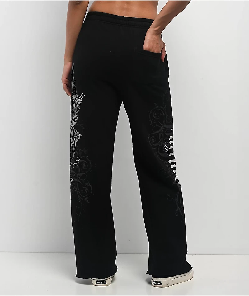Affliction Death Eyes Black Wide Leg Sweatpants