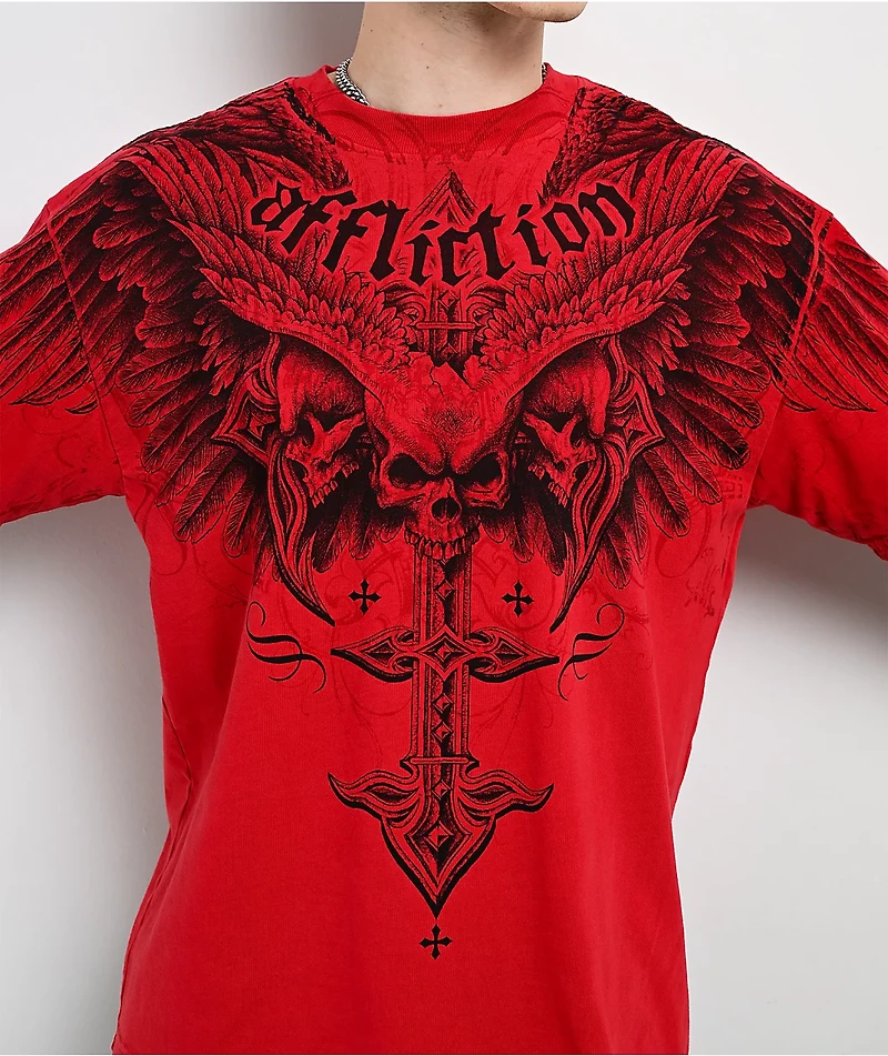 Affliction Death Eyes Red & Grey 2fer Long Sleeve T-Shirt