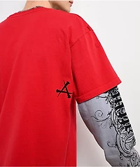 Affliction Death Eyes Red & Grey 2fer Long Sleeve T-Shirt